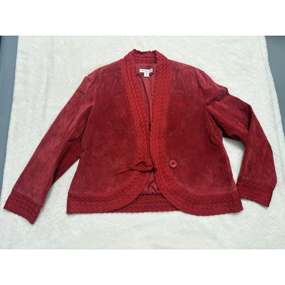 Coldwater Creek Red Jacket Suede Leather Cable Knit Trim PXL